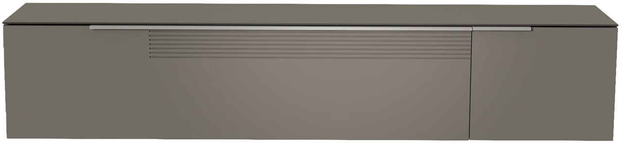 Moderano XL Hänge-Lowboard BORMIO Frontansicht eines grauen XL Hänge-Lowboards mit modernem Design und horizontalen Linien auf der linken Tür.