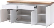 XL-Sideboard mit geöffneten Schubladen und Türen, Ansicht von vorne