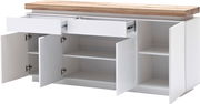 XL-Sideboard mit geöffneten Schubladen und Türen, Ansicht von vorne