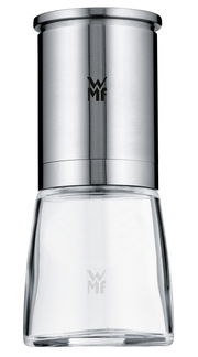 Gewürzmühle De Luxe aus Edelstahl und Glas, frontal abgebildet