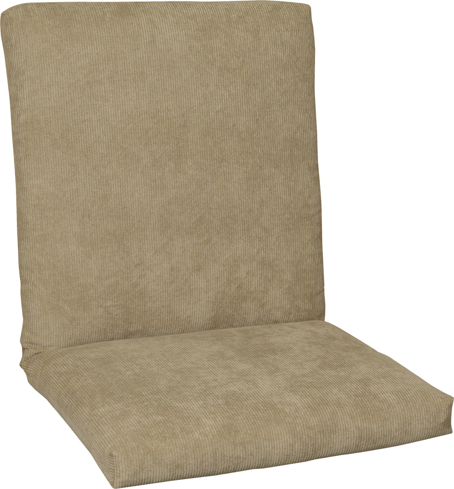Beige Niederlehnerauflage aus Stoff, seitliche Perspektive