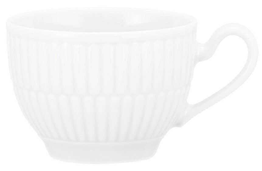 Weiße Espressotasse Seltmann Weiden AMINA mit geriffeltem Design, seitliche Perspektive