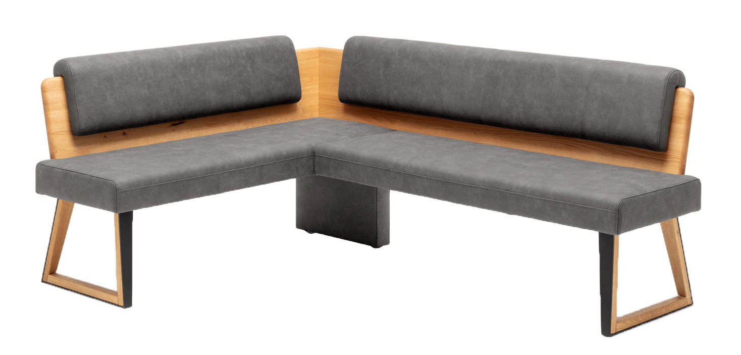 Venda Eckbank SALVADOR Eckbank mit grauem Polster und Holzrückenlehne, seitliche Perspektive