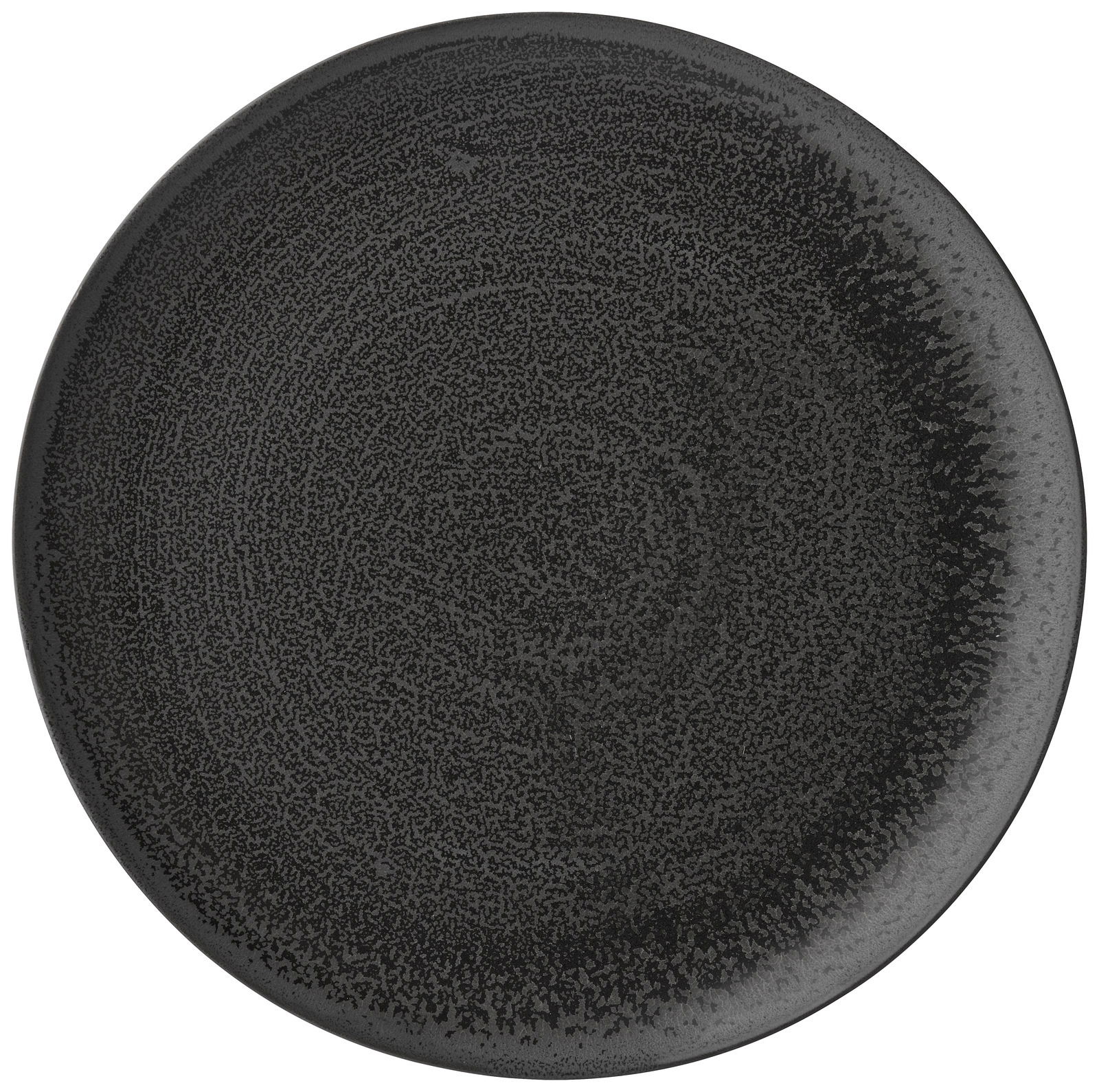 Schwarzer Teller mit feiner Textur, Draufsicht