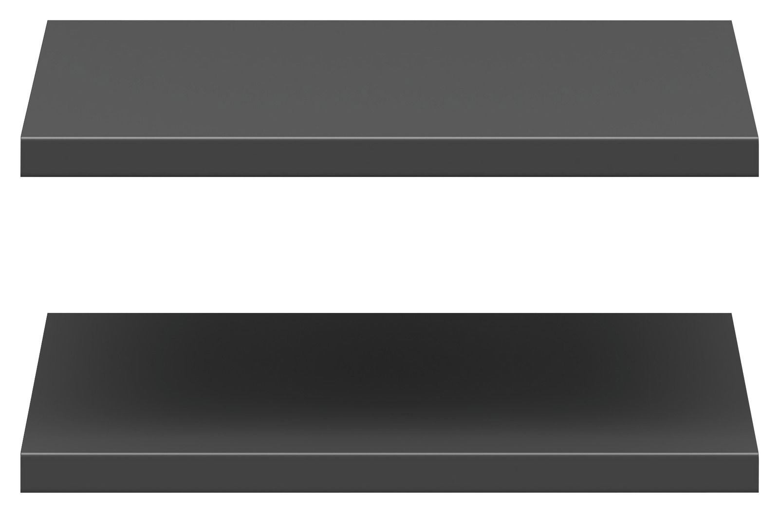 Zwei schwarze Einlegeböden in einer frontalen Ansicht.