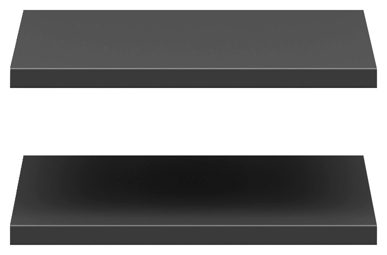 Zwei schwarze Einlegeböden in einer frontalen Ansicht.