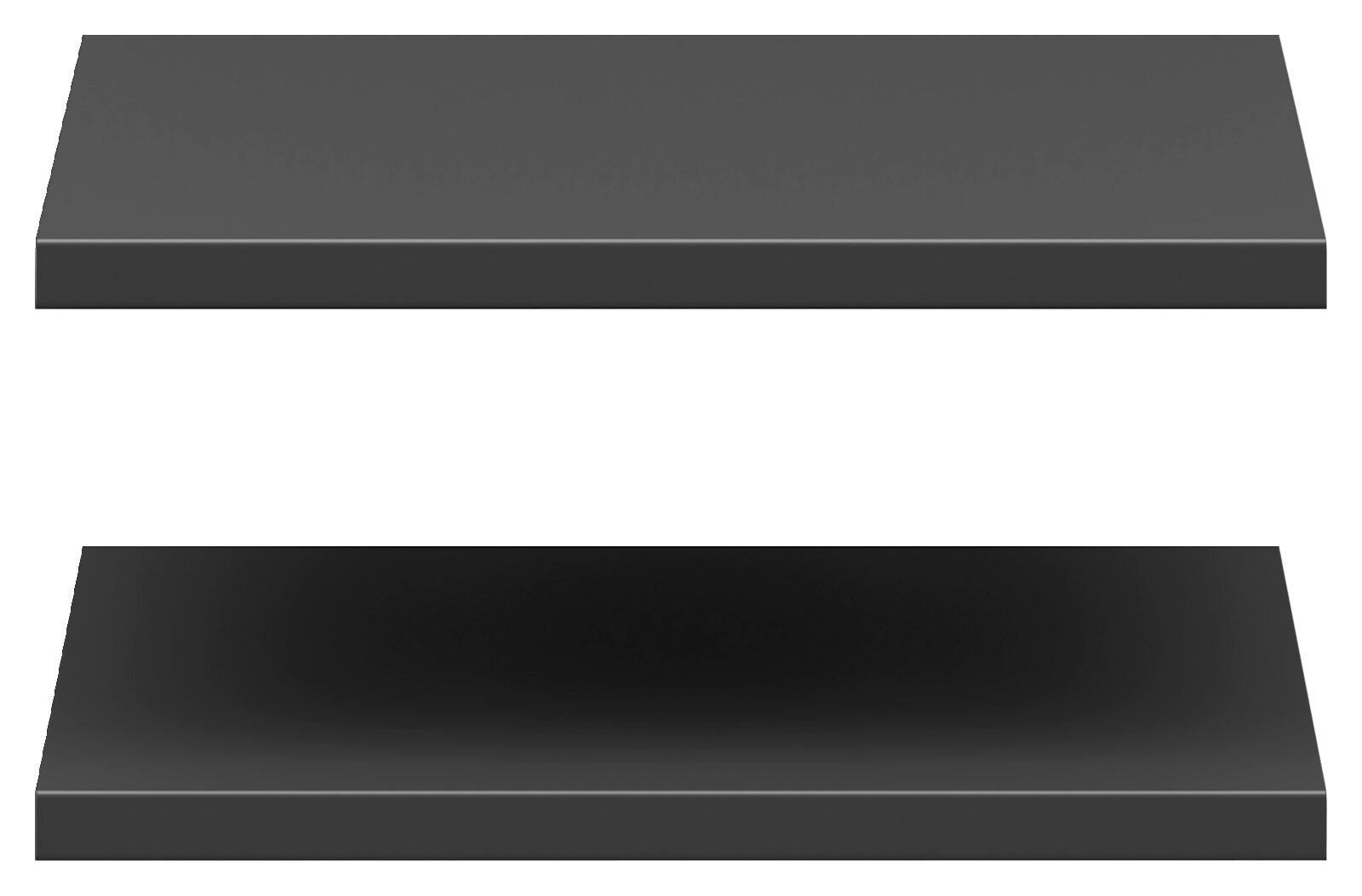 Zwei schwarze Einlegeböden in einer frontalen Ansicht.