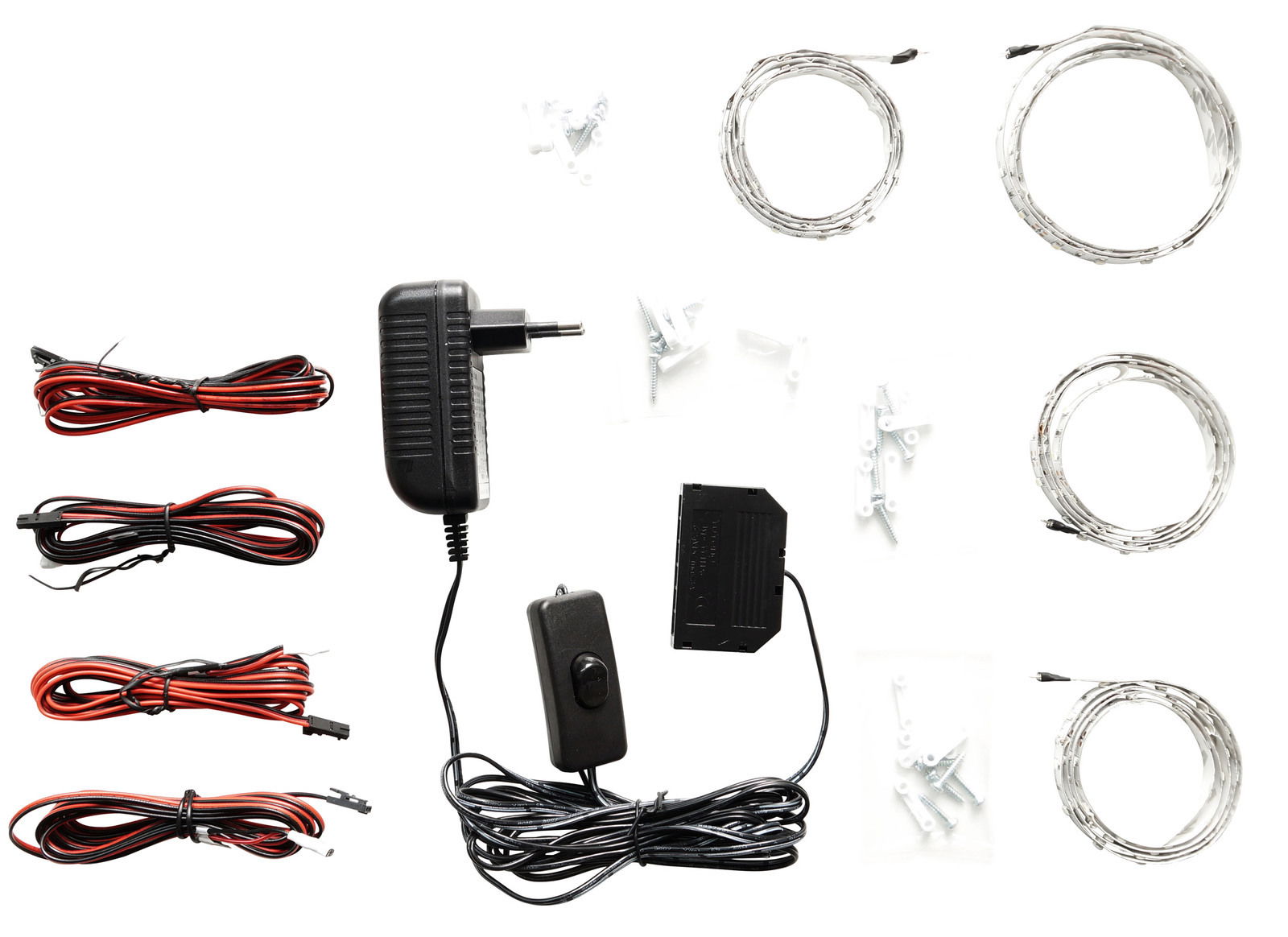 Linea Natura LED-Bandbeleuchtung GEORGIA LED-Bandbeleuchtung Set mit Netzteil, Kabeln und Befestigungsmaterial, aus der Vogelperspektive fotografiert