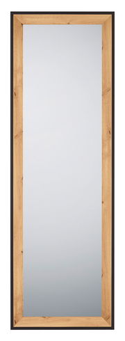 Rechteckiger Spiegel mit Holzrahmen, frontal betrachtet.