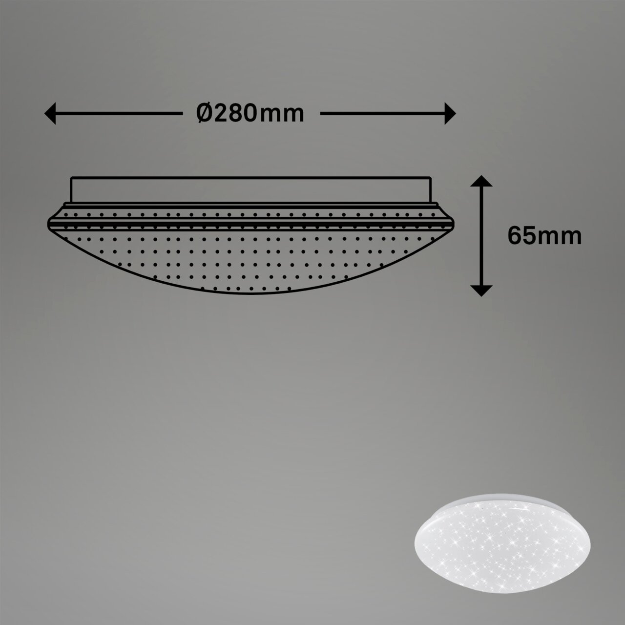 LED-Deckenleuchte aus Kunststoff in Weiß, Durchmesser 280mm, Höhe 65mm, seitliche Perspektive