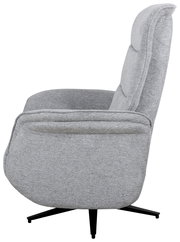 Seitenansicht eines grauen, drehbaren Relaxsessels mit schwarzem Fußgestell.