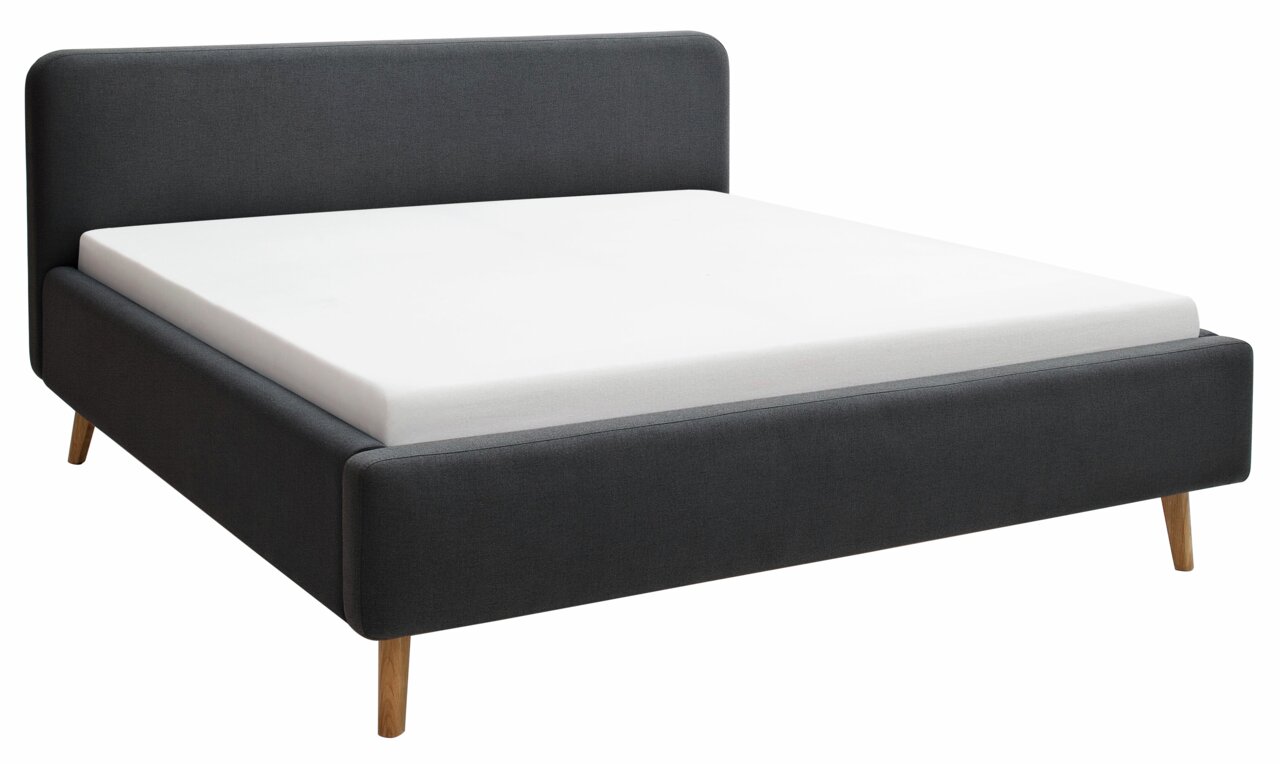 Z2 Polsterbett MATTIS Modernes Polsterbett in Dunkelgrau mit Holzfüßen, seitliche Perspektive