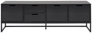 Modernes schwarzes TV-Lowboard mit vier Türen und zwei Schubladen, frontale Ansicht
