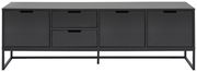 Modernes schwarzes TV-Lowboard mit vier Türen und zwei Schubladen, frontale Ansicht