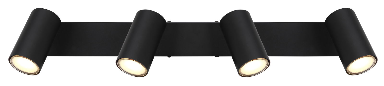 Schwarzer Strahler mit vier zylindrischen Leuchten, frontale Ansicht