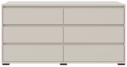 Frontansicht eines modernen, minimalistischen XL-Sideboards mit sechs Schubladen in neutralem Farbton.