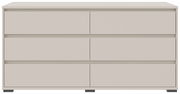 Frontansicht eines modernen, minimalistischen XL-Sideboards mit sechs Schubladen in neutralem Farbton.