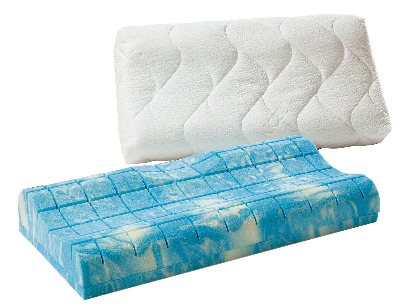 Novel Nackenstützkissen GELAX Nackenstützkissen 40 x 80 cm mit abnehmbarem Bezug, Vorderansicht des Kissens und des blauen Schaumstoffkerns