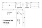 Technische Zeichnung eines Eckschreibtisch-Sets mit den Maßen: Breite 260 cm, Höhe 68-91 cm, Tiefe 200 cm. Perspektive von oben und seitlich.