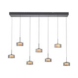 Moderne Pendelleuchte RIKA mit sechs hängenden Lampen, seitliche Perspektive