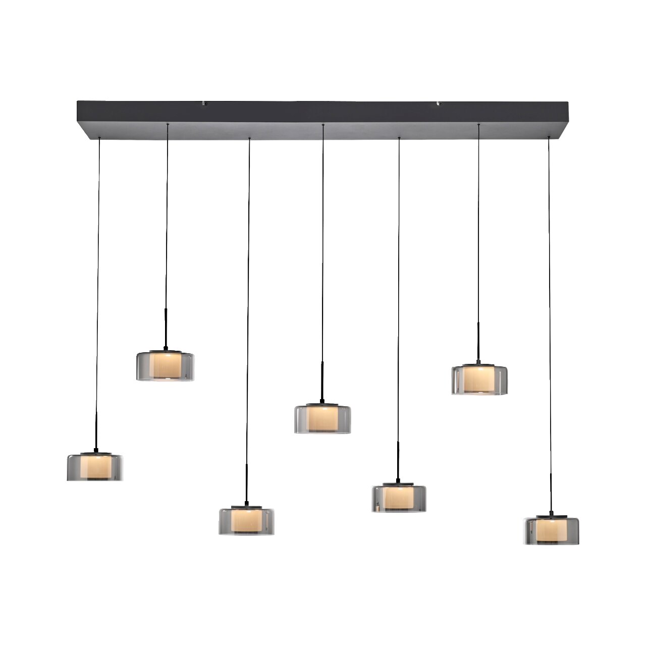 Moderne Pendelleuchte RIKA mit sechs hängenden Lampen, seitliche Perspektive