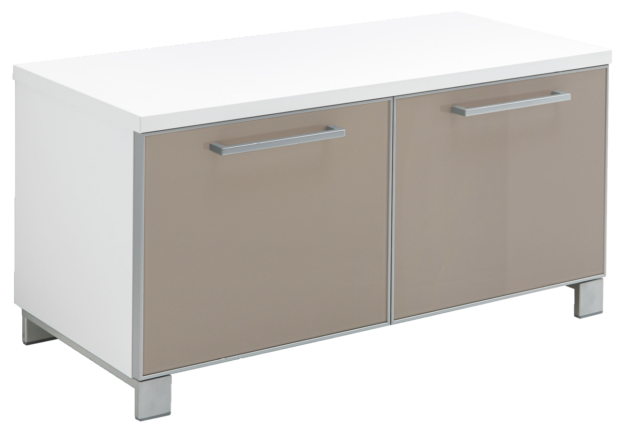 VOSS Garderobenbank SANTINA Garderobenbank mit weißer Oberseite und beigen Türen, seitliche Perspektive