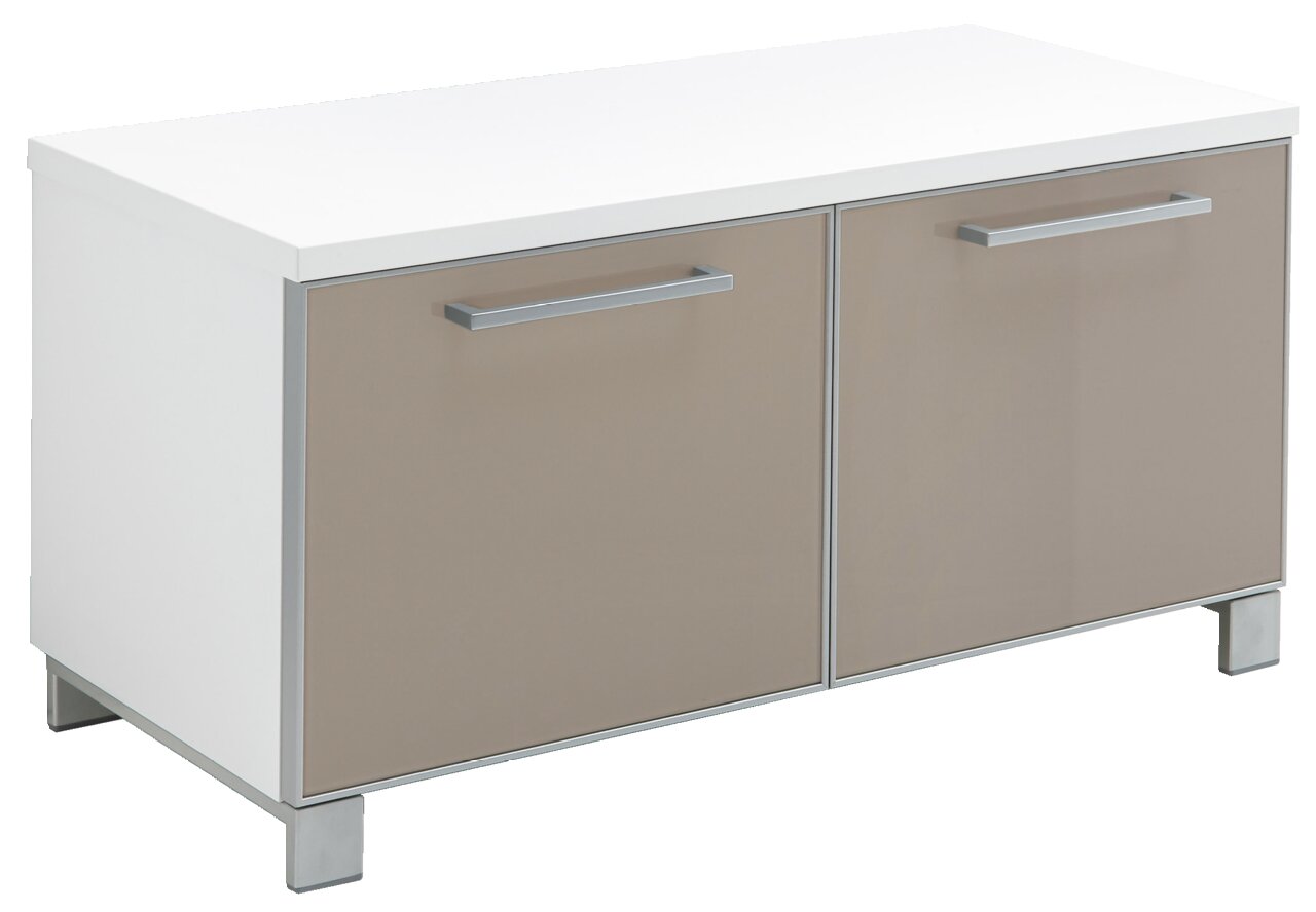 VOSS Garderobenbank SANTINA Garderobenbank mit weißer Oberseite und beigen Türen, seitliche Perspektive