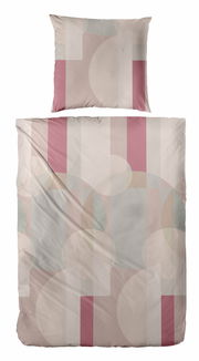 Bettwäsche-Set mit geometrischem Muster in Rosa- und Beigetönen, Draufsicht