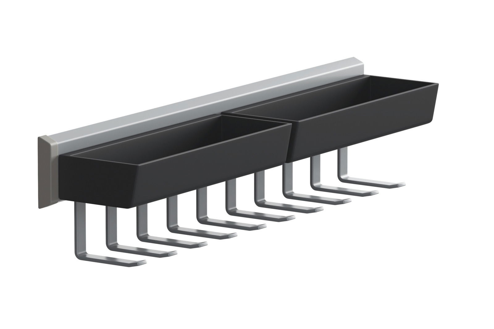 Krawattenauszug mit zwei schwarzen Fächern und mehreren Haken, seitliche Perspektive