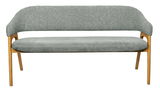 Graue Sitzbank mit Holzbeinen, Vorderansicht
