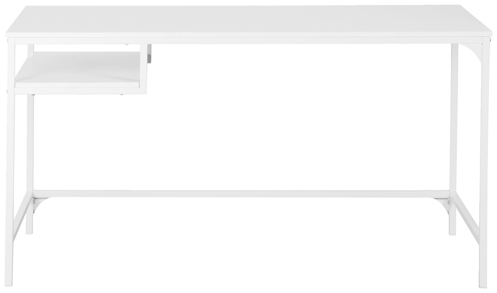 Moderner weißer Schreibtisch mit minimalistischem Design, seitliche Perspektive