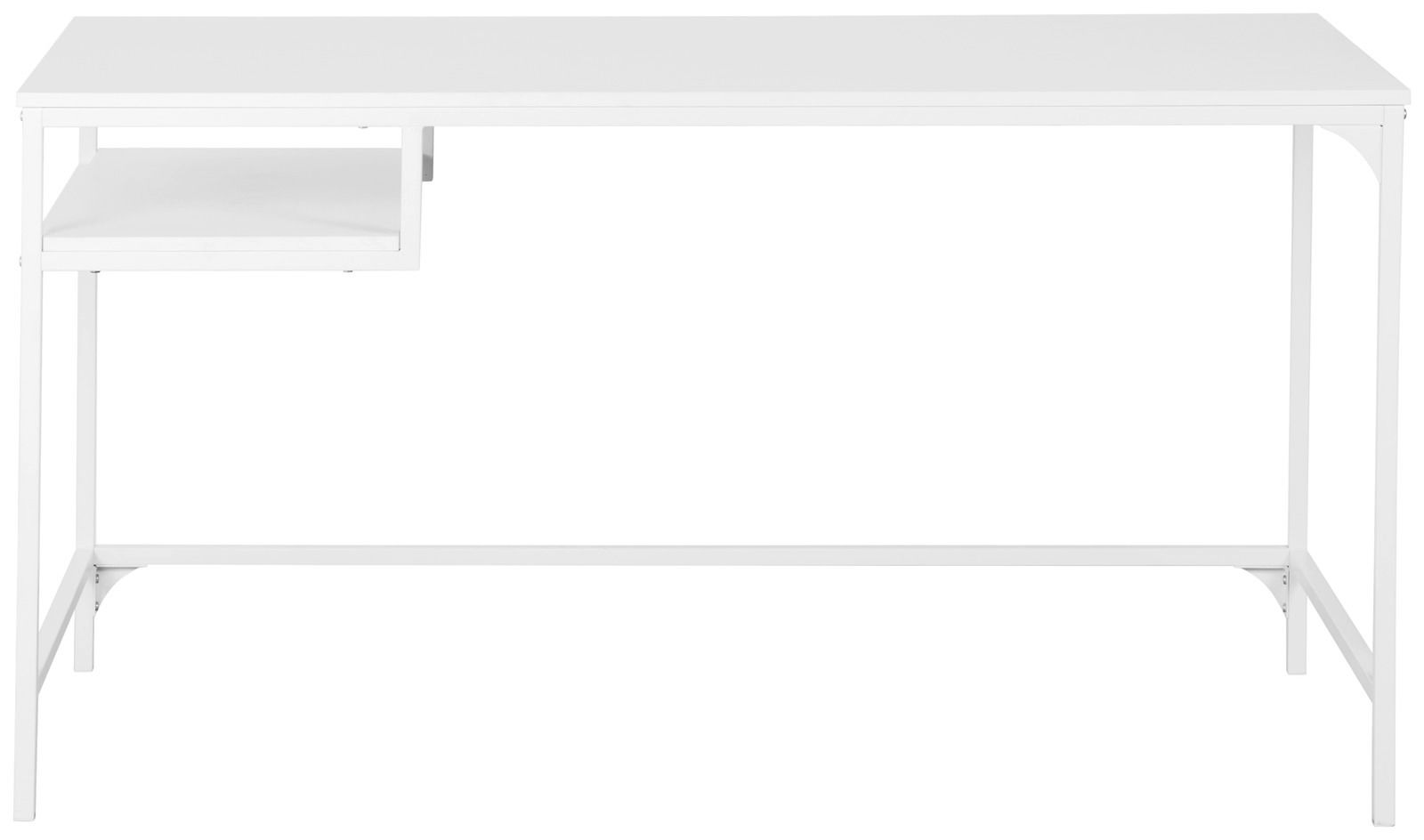 Moderner weißer Schreibtisch mit minimalistischem Design, seitliche Perspektive