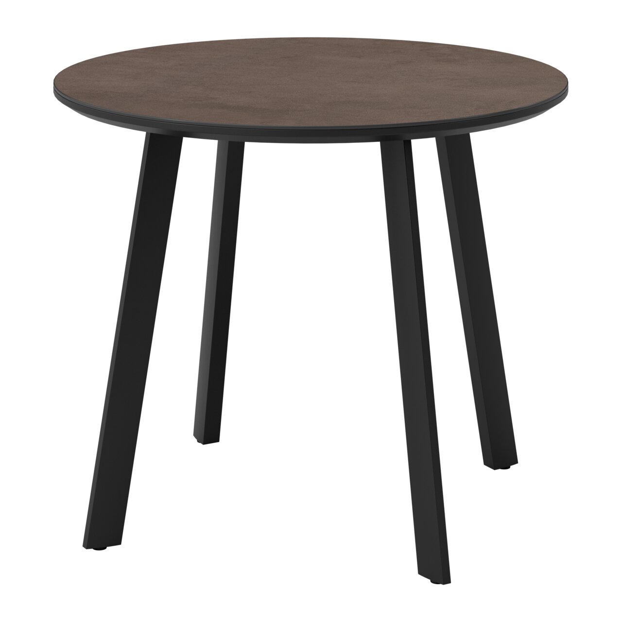 Ambia Garden Innen-/Außentisch CIRCLE Runder Gartentisch mit brauner Tischplatte und schwarzen Beinen, seitliche Perspektive