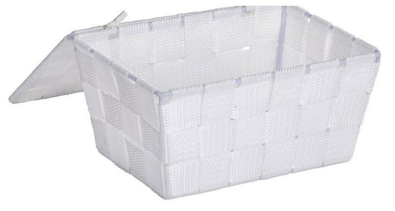 Weißer Badkorb mit Deckel, geöffnete Perspektive von schräg oben