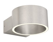 Moderne Wandleuchte PURE Clipse aus gebürstetem Metall in seitlicher Perspektive.