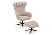 Beiger Relaxsessel mit Hocker, seitliche Perspektive