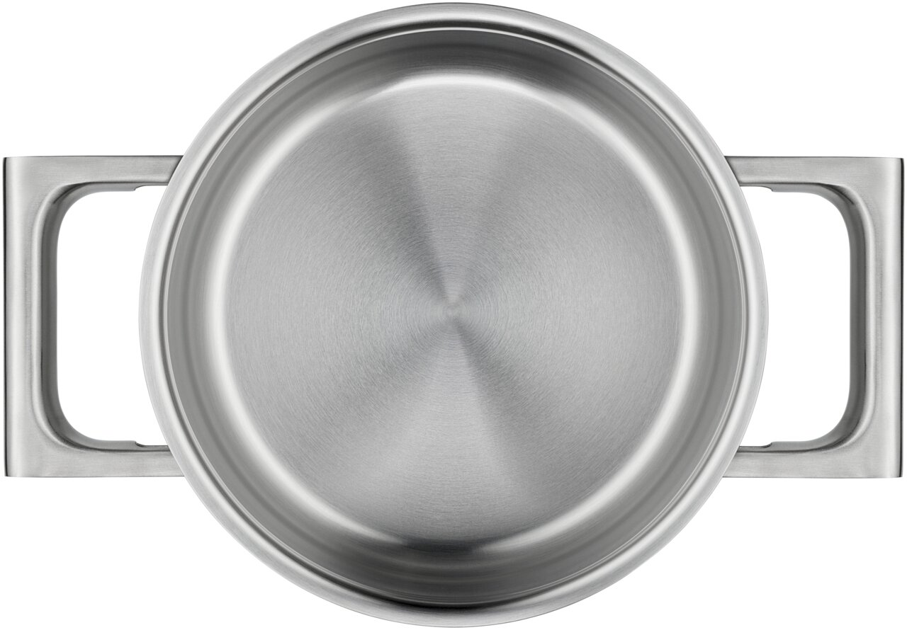Topf aus Edelstahl mit zwei Griffen, Draufsicht