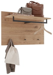 Houten garderobepaneel met plank en haken, zijaanzicht