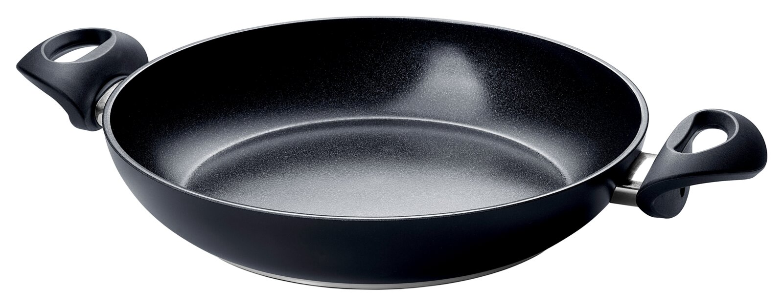 Fissler Servierpfanne 28cm ESSENTIAL Schwarze Servierpfanne mit zwei Griffen, seitliche Perspektive