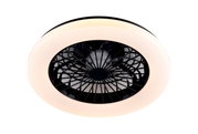 Moderne plafondventilator met ingebouwde verlichting, gezien van onderaf