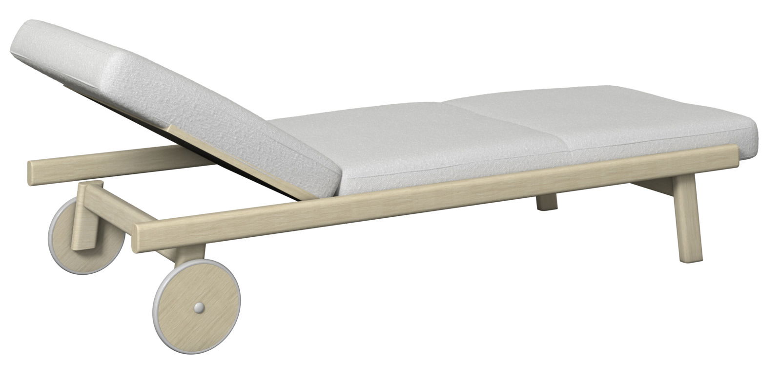 Dieter Knoll Sonnenliege MARI Sonnenliege aus Holz mit weißen Polstern, seitliche Perspektive