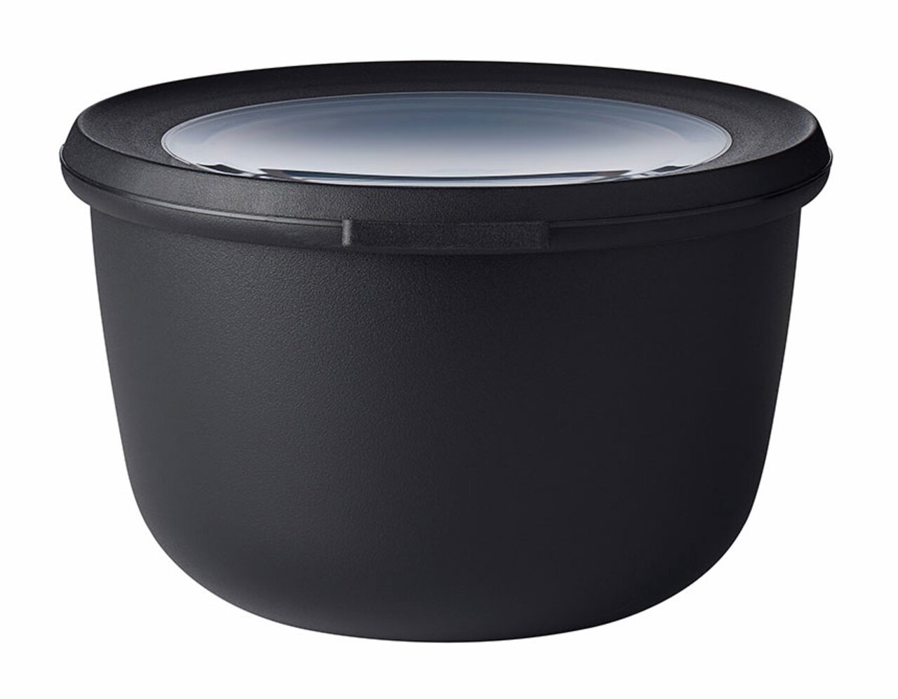 Schwarze Multischüssel Cirqula 1000 ml mit transparentem Deckel, seitliche Perspektive