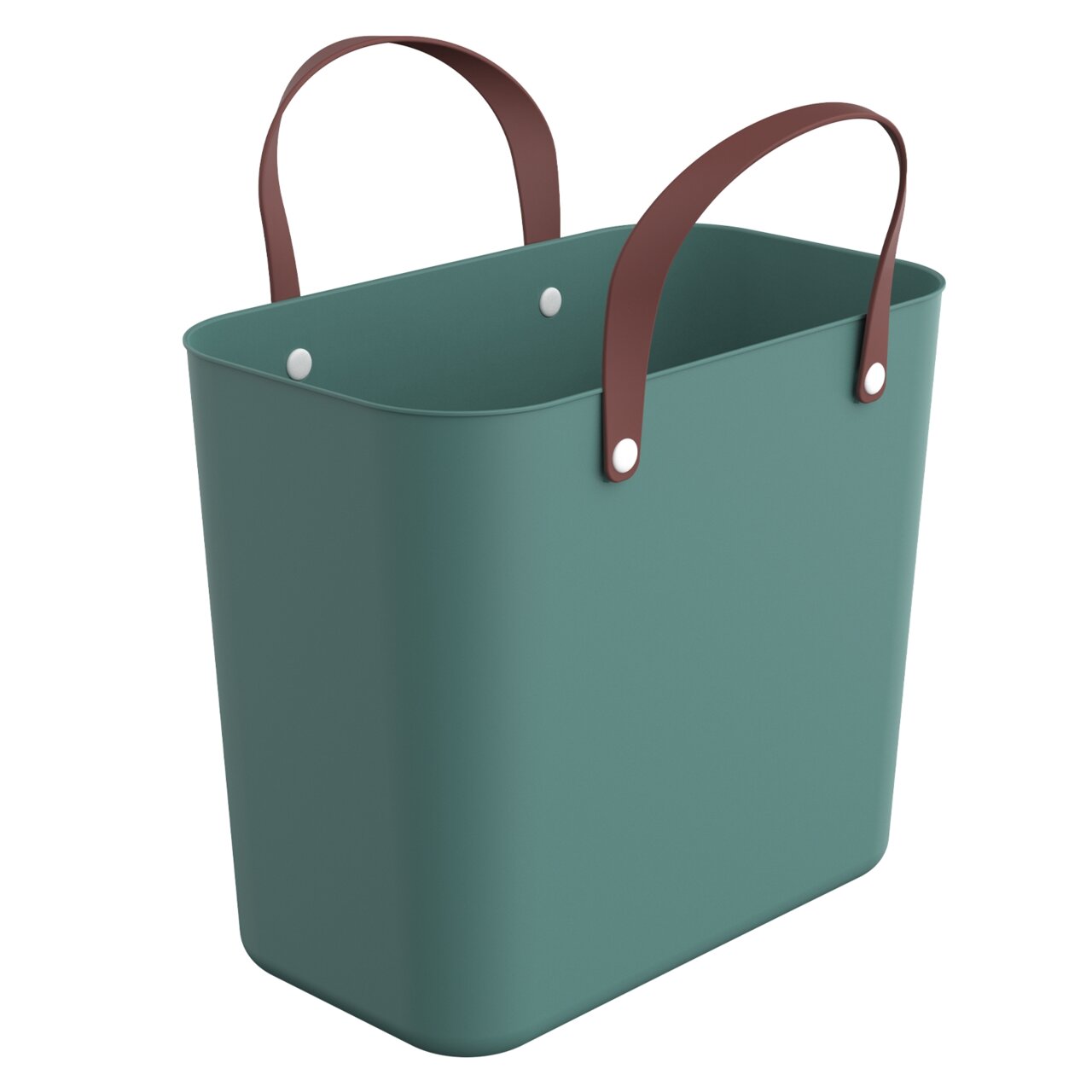 rotho Einkaufskorb ALBULA Grüne Multibag Style 25l mit braunen Griffen, seitliche Perspektive