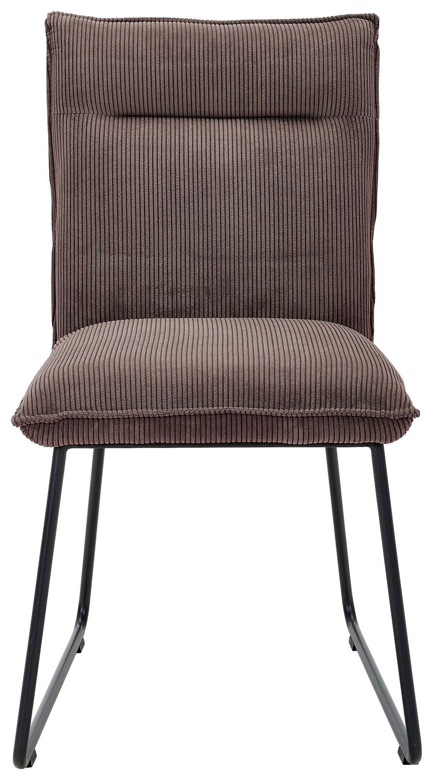 Moderner Stuhl mit geripptem Stoffbezug in Braun, Vorderansicht