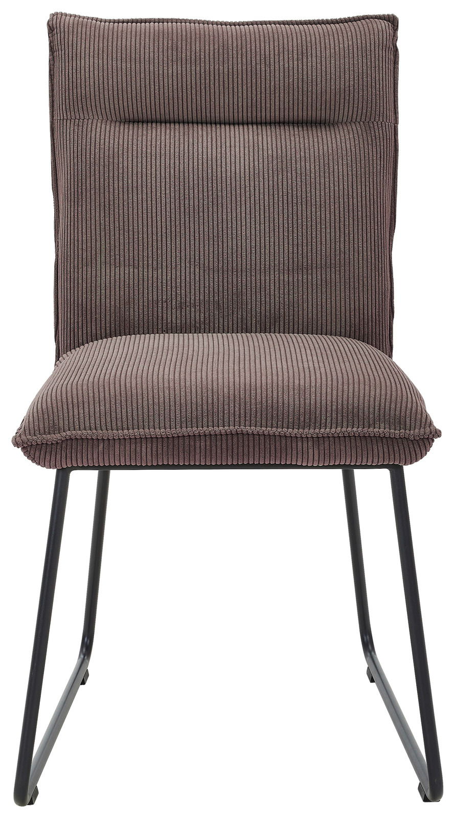 Moderner Stuhl mit geripptem Stoffbezug in Braun, Vorderansicht