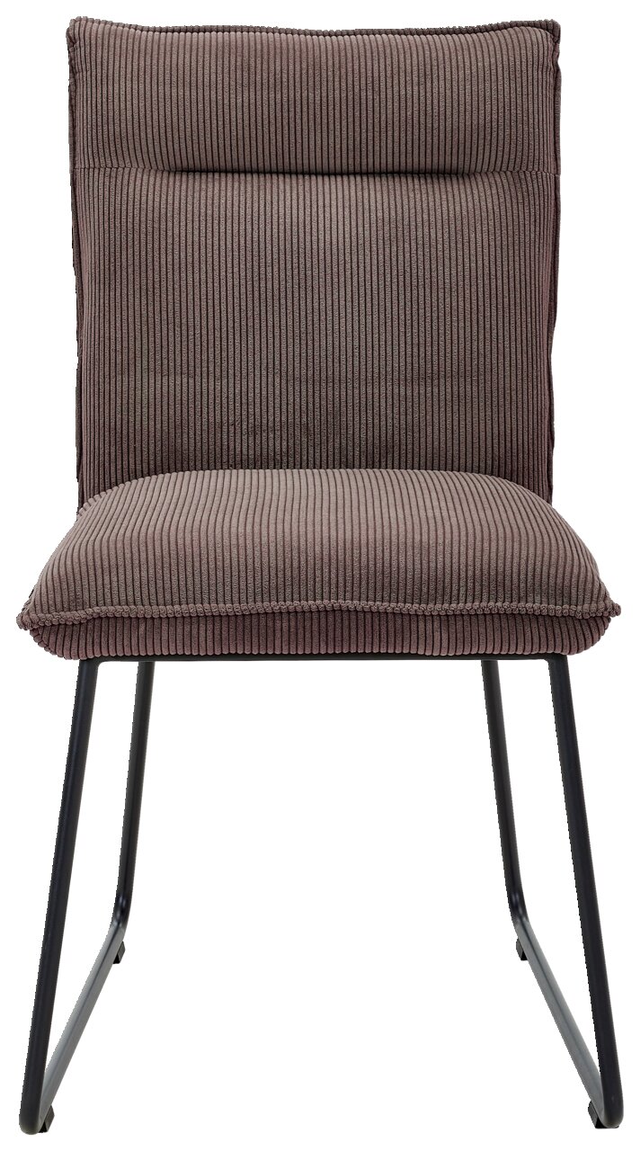 Moderne stoel met geribbelde stoffen bekleding in bruin, vooraanzicht