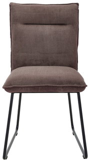 Moderne stoel met geribbelde stoffen bekleding in bruin, vooraanzicht