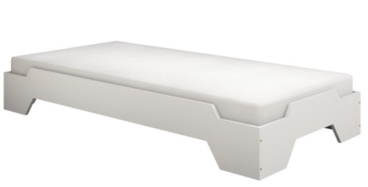 Weißes Stapelbett aus seitlicher Perspektive
