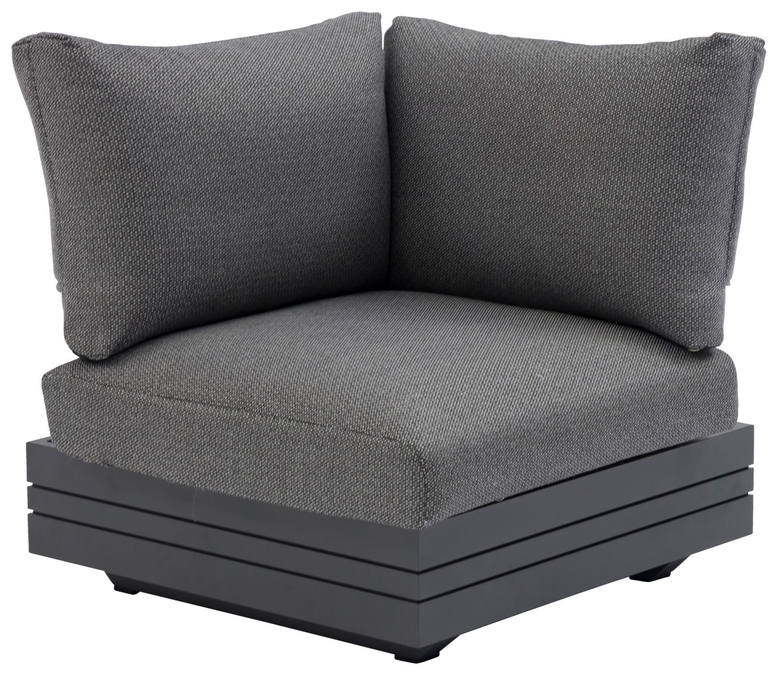 Zebra Lounge Eckelement CUBO Graues Lounge Eckelement mit gepolsterten Kissen, seitliche Perspektive