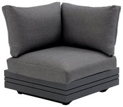 Graues Lounge Eckelement mit gepolsterten Kissen, seitliche Perspektive